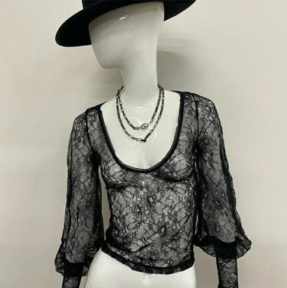 LAST 1! WIDOW Black Lace Victorian Blouse - Picture 1 of 4